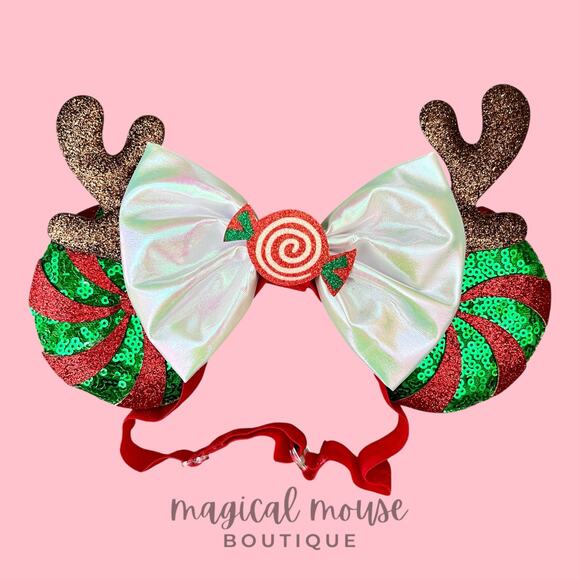 🎄 Jingle Jolly Elastic Minnie Ears | Disney-Inspired Adjustable Christmas Ears - Picture 1 of 5